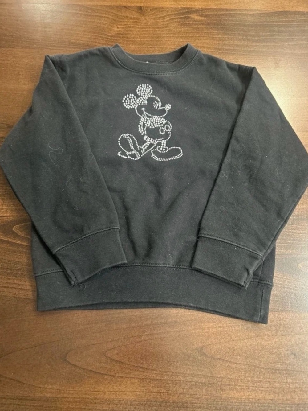 Rabbit Skins Black Crewneck Sweater with Rhinestone Mickey Graphic